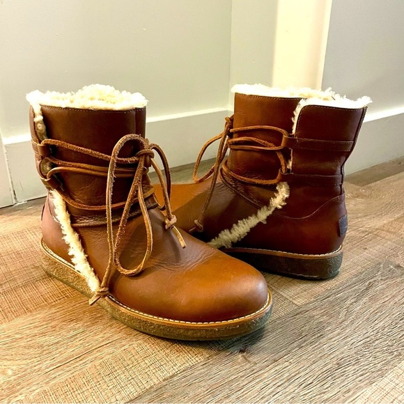 UGG Luisa Women’s Winter Boots Water Resistant Leather Sheepskin Brown Size 7 - Picture 1 of 9